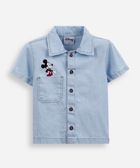 camisa infantil jeans mickey azul