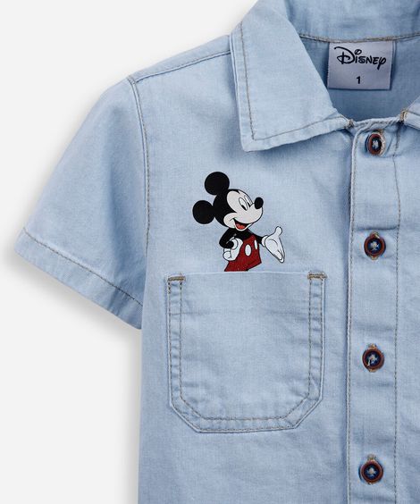 camisa infantil jeans mickey azul