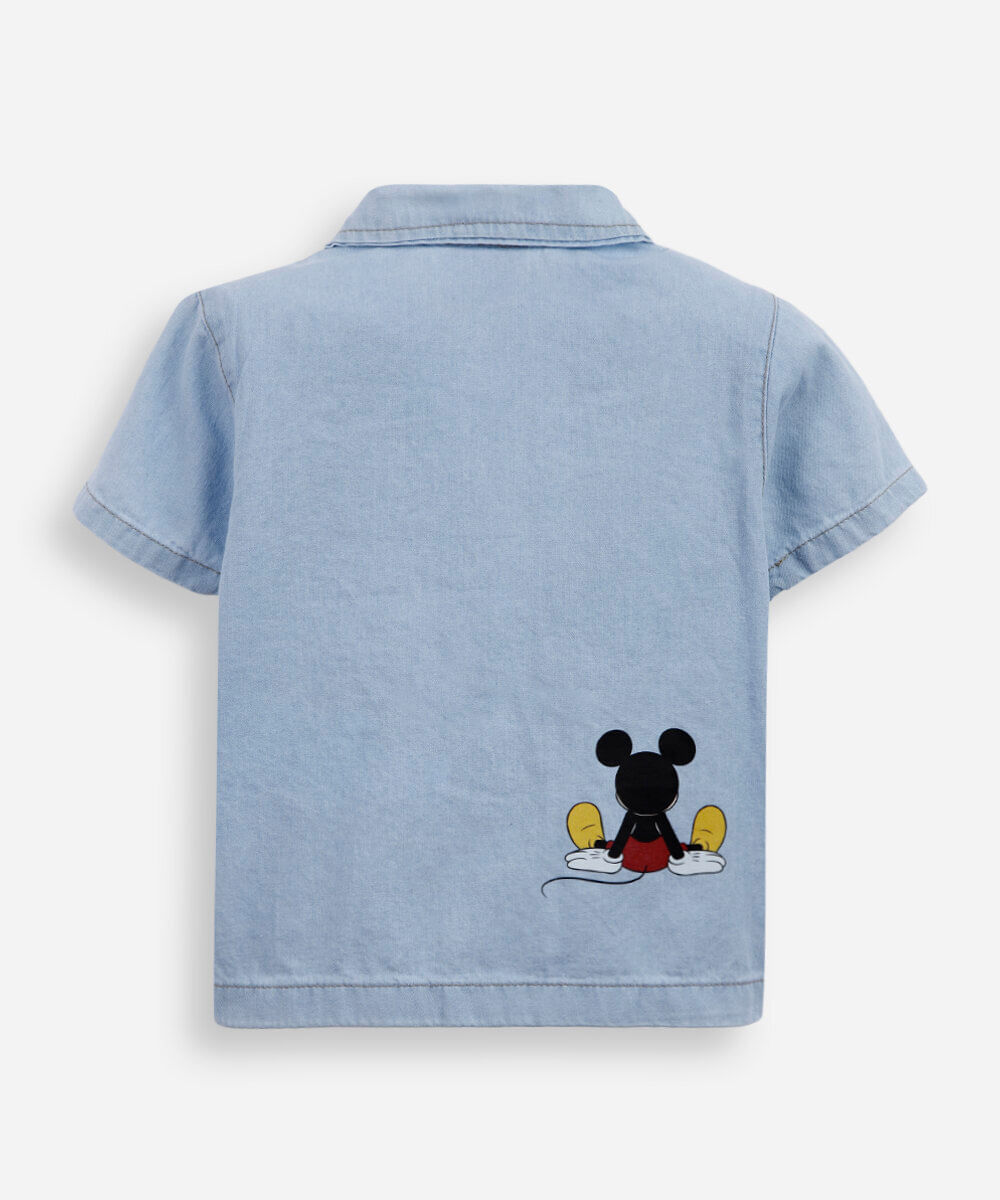 camisa infantil jeans mickey azul