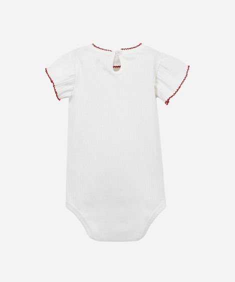 body baby manga curta de algodão flor babado off white