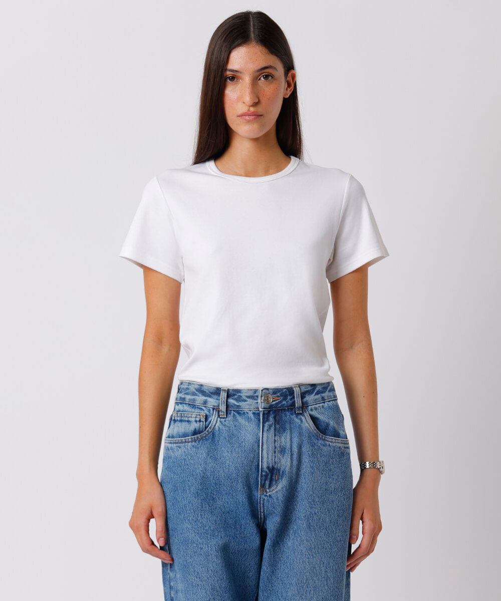 camiseta baby tee feminina de algodão peruano mindset branca