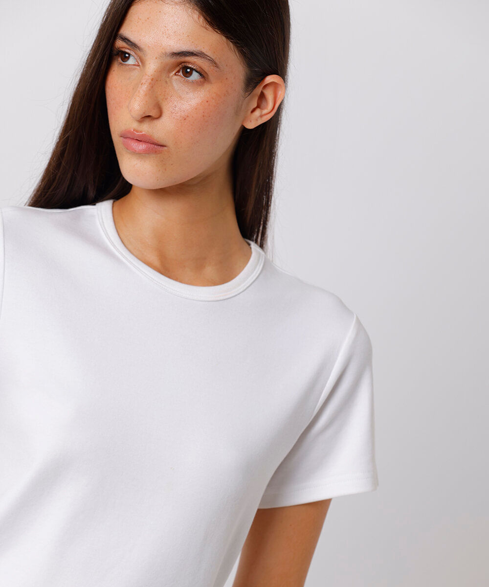 camiseta baby tee feminina de algodão peruano mindset branca