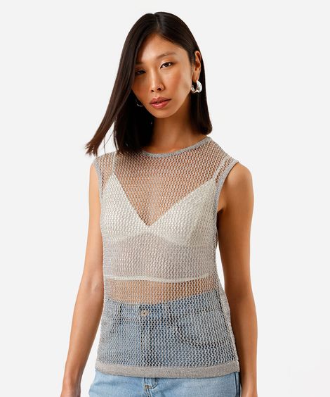 Regata de tricot feminina metalizada prata
