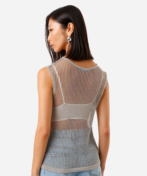 Regata de tricot feminina metalizada prata