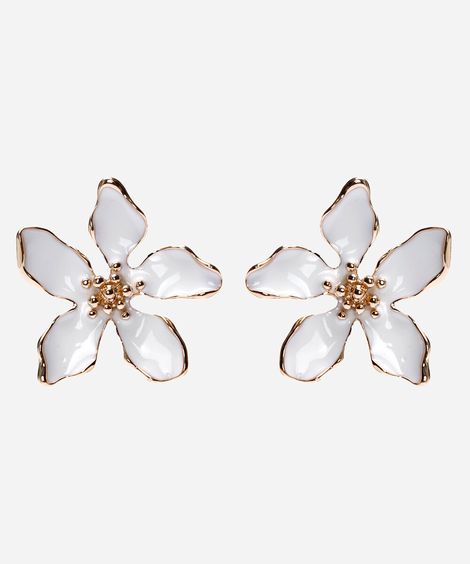 brinco feminino floral branco