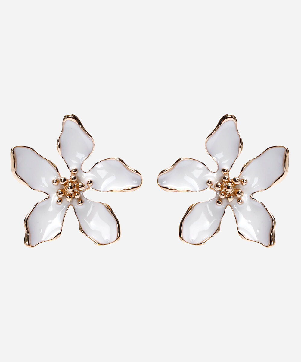 brinco feminino floral branco