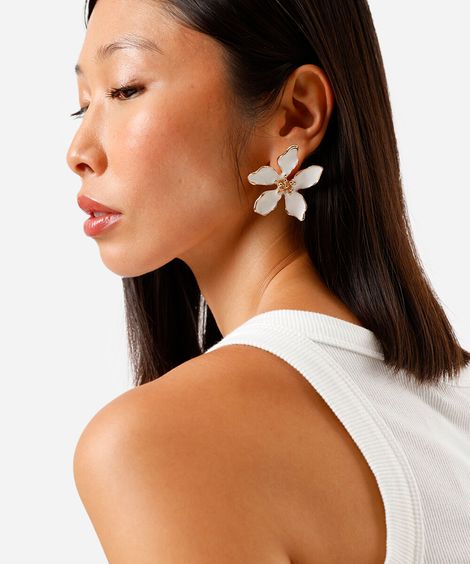 brinco feminino floral branco