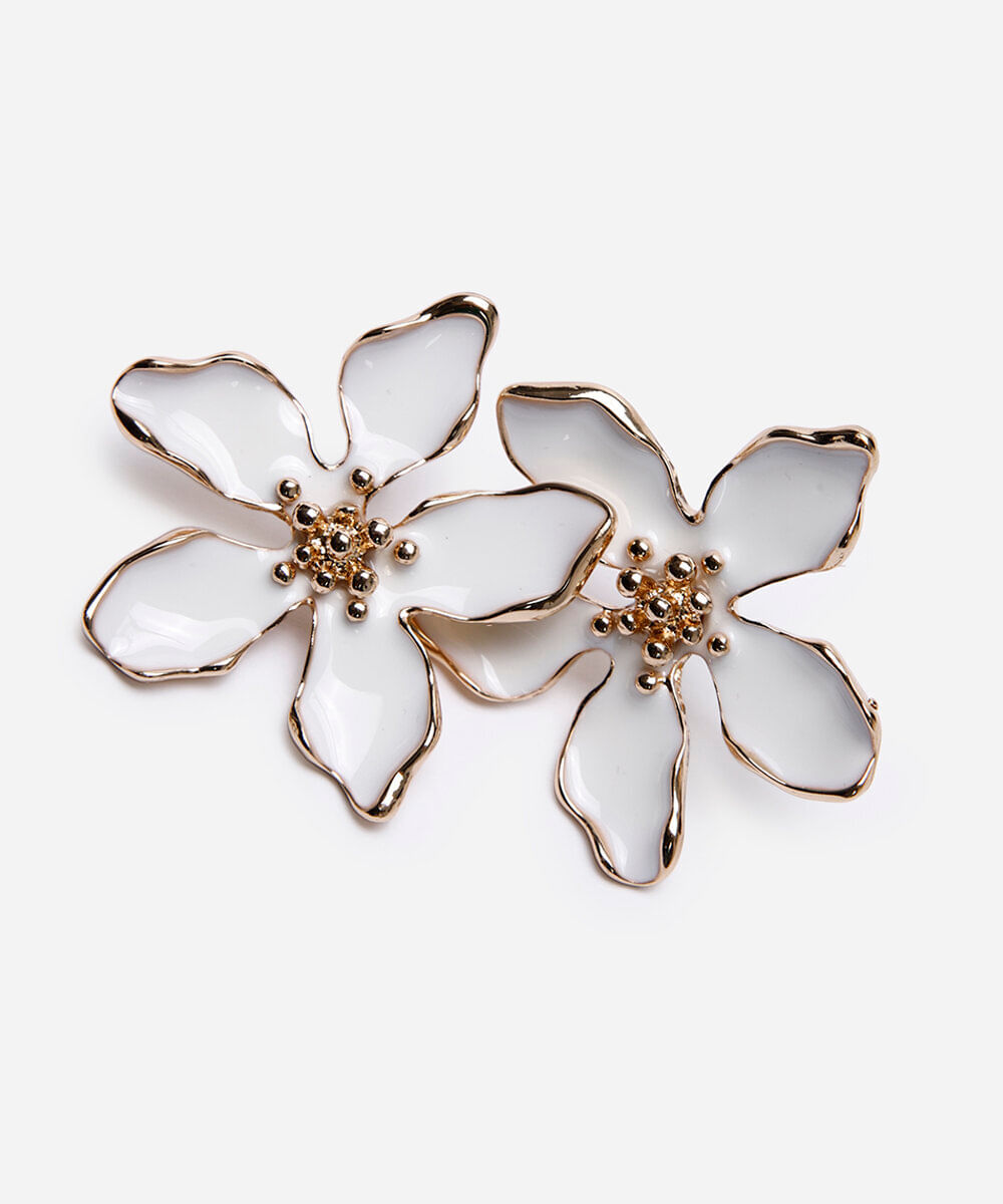 brinco feminino floral branco