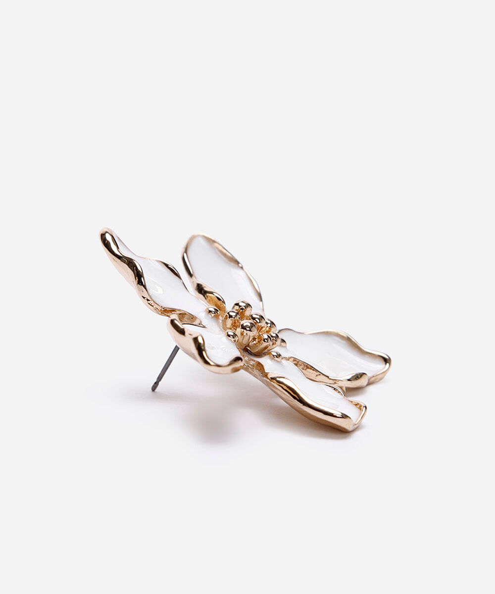 brinco feminino floral branco