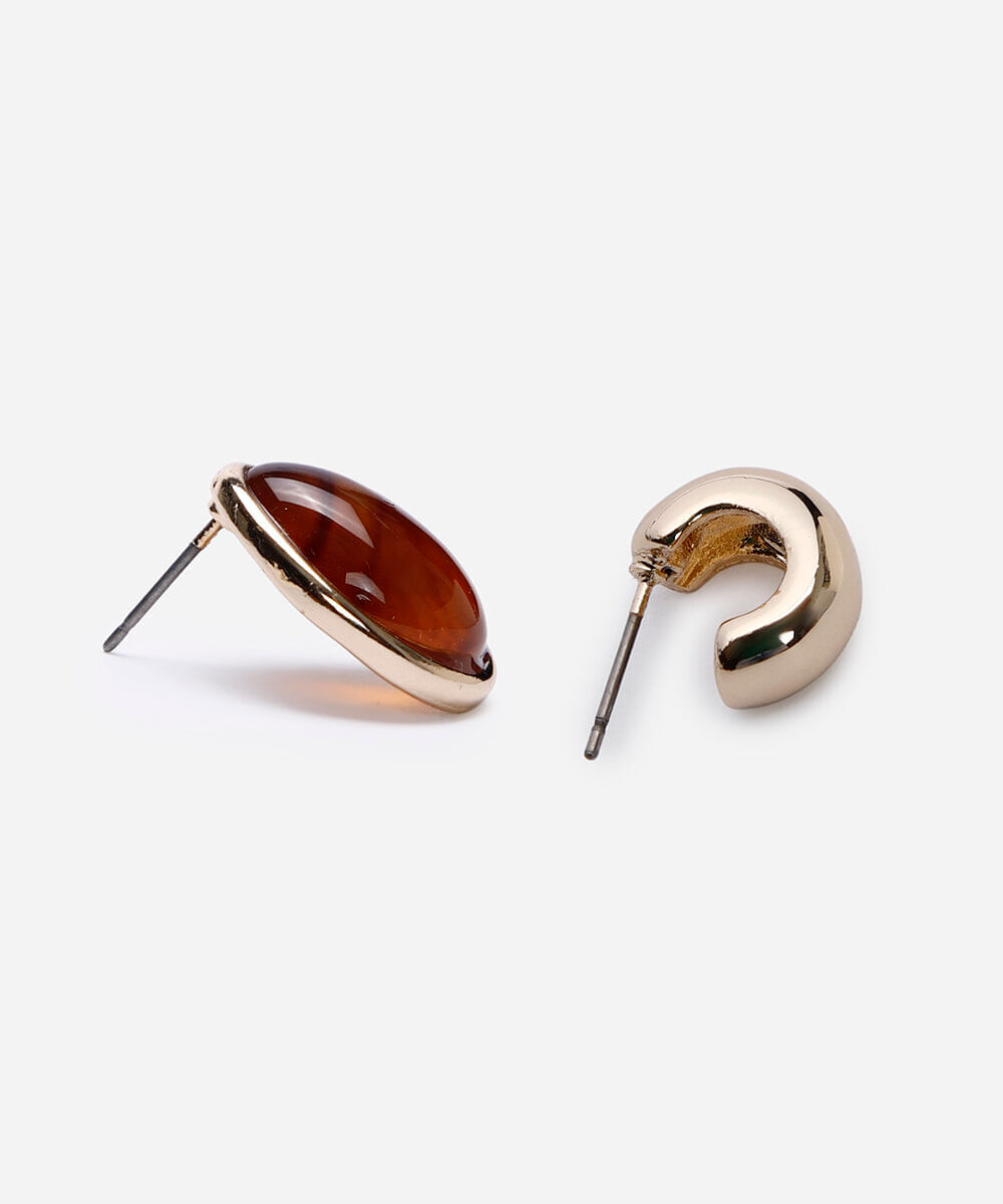 kit de 2 brincos argola e gota com resina dourado