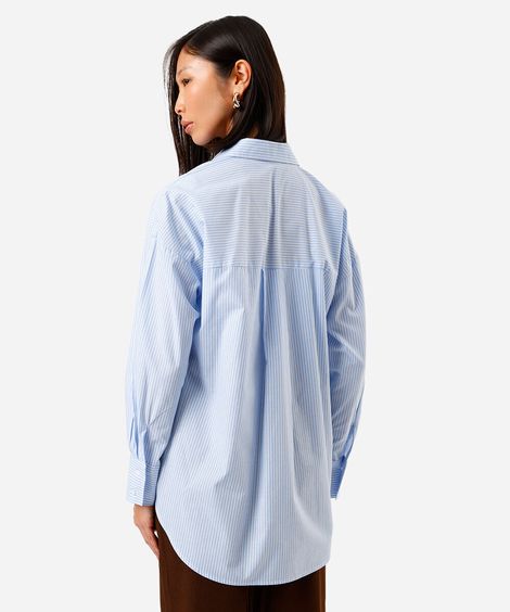 camisa oversized feminina de algodão listrada azul