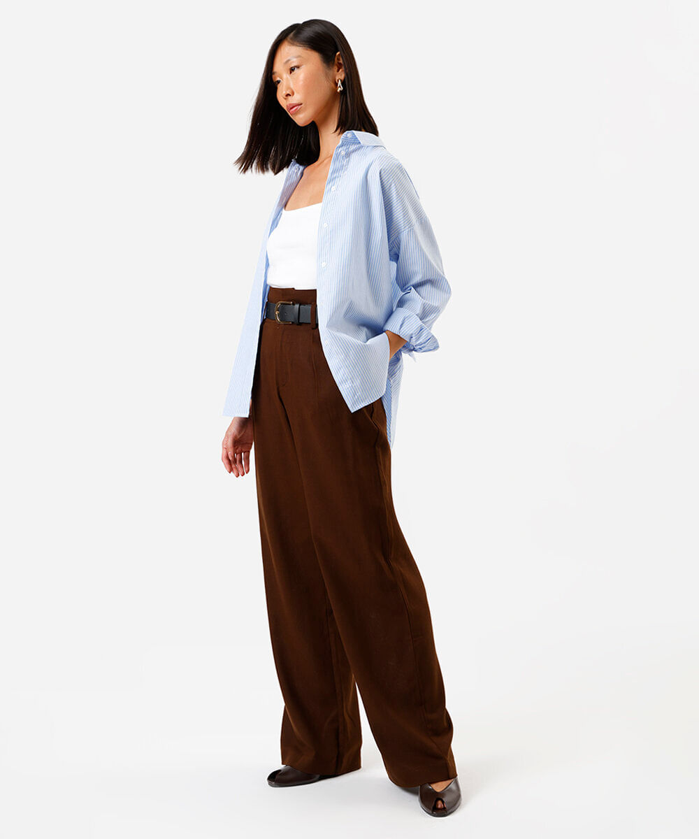 camisa oversized feminina de algodão listrada azul