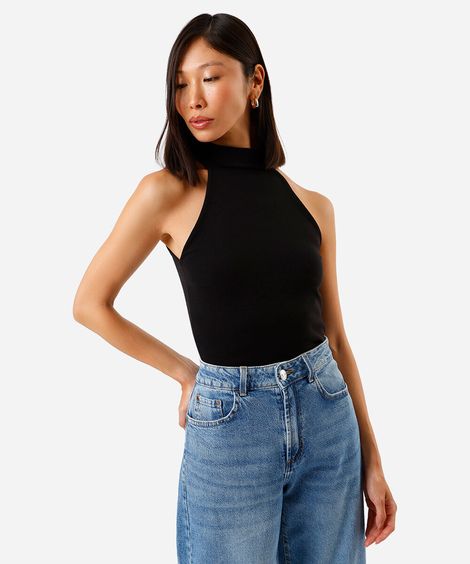 blusa halterneck feminina de algodão preta