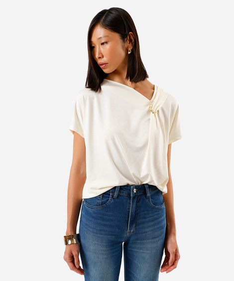 blusa feminina com detalhe em metal off white