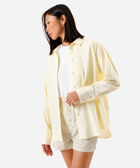 camisa feminina com linho manga longa amarela