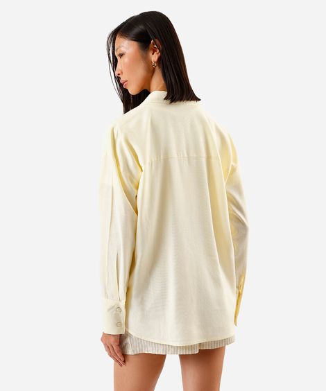 camisa feminina com linho manga longa amarela