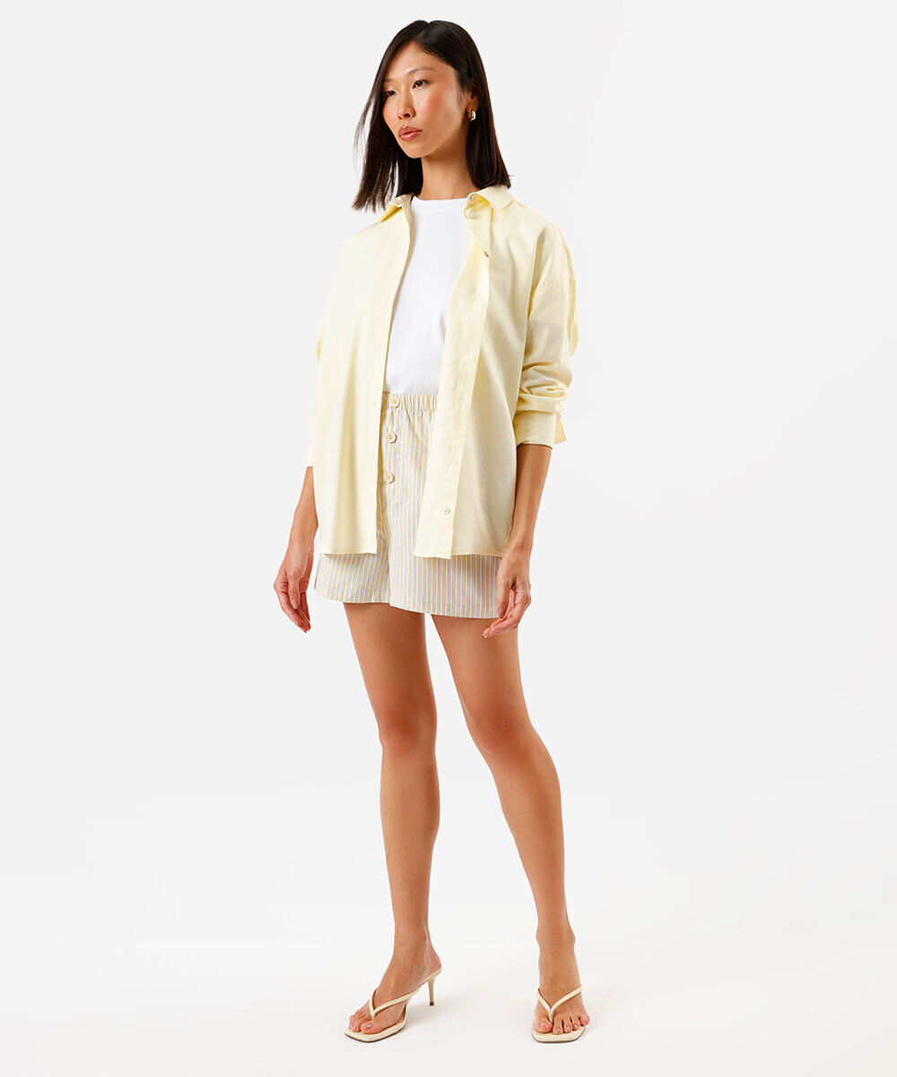 camisa feminina com linho manga longa amarela