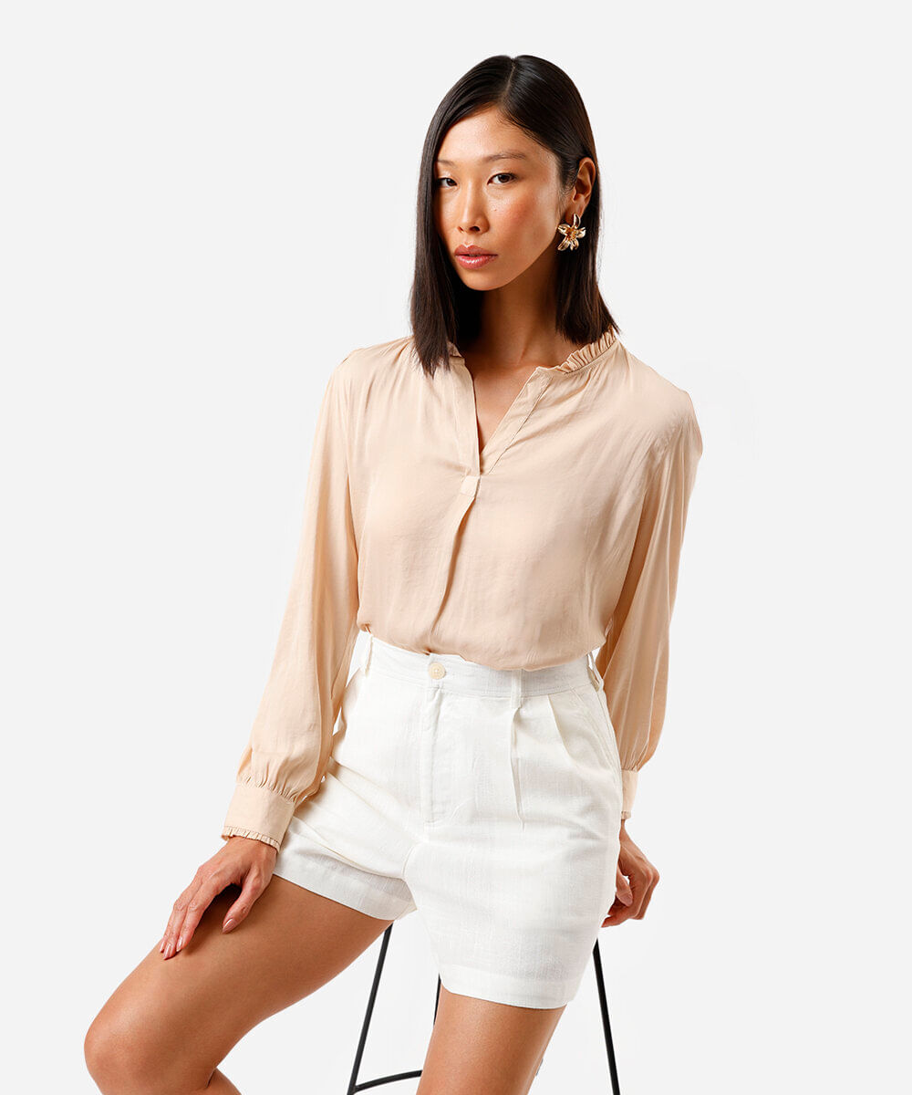 bata feminina manga longa com babados rosa