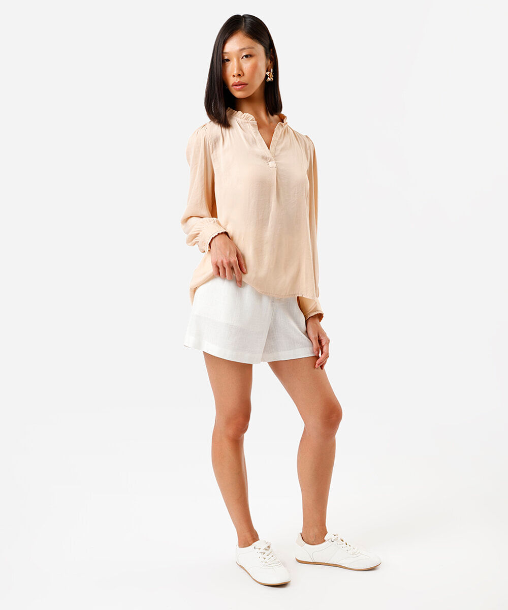 bata feminina manga longa com babados rosa