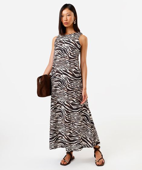 vestido feminino midi animal print off white