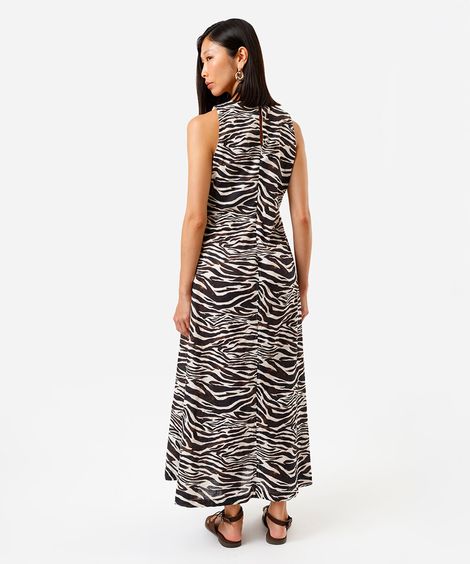 vestido feminino midi animal print off white