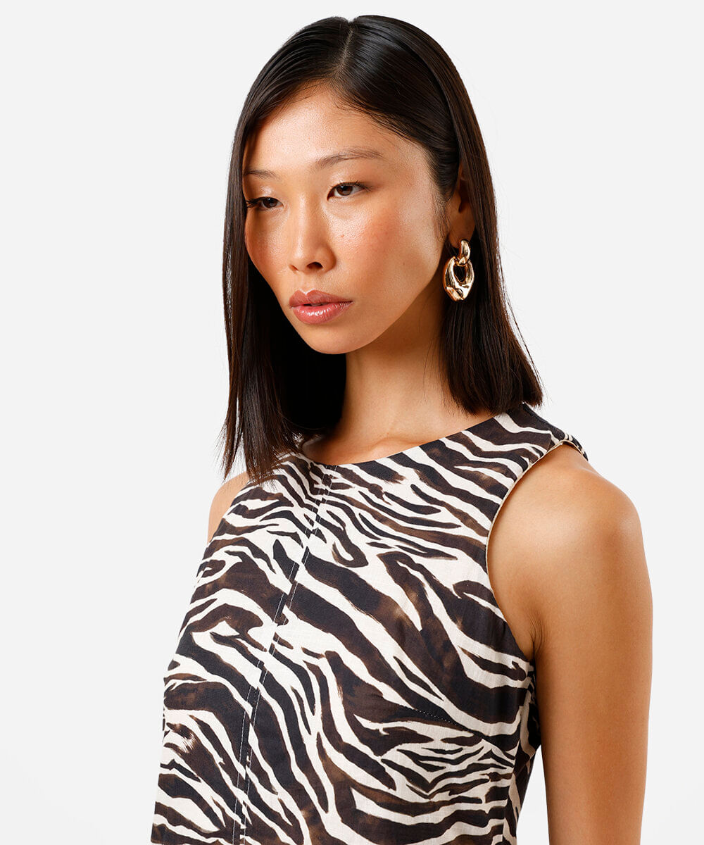 vestido feminino midi animal print off white