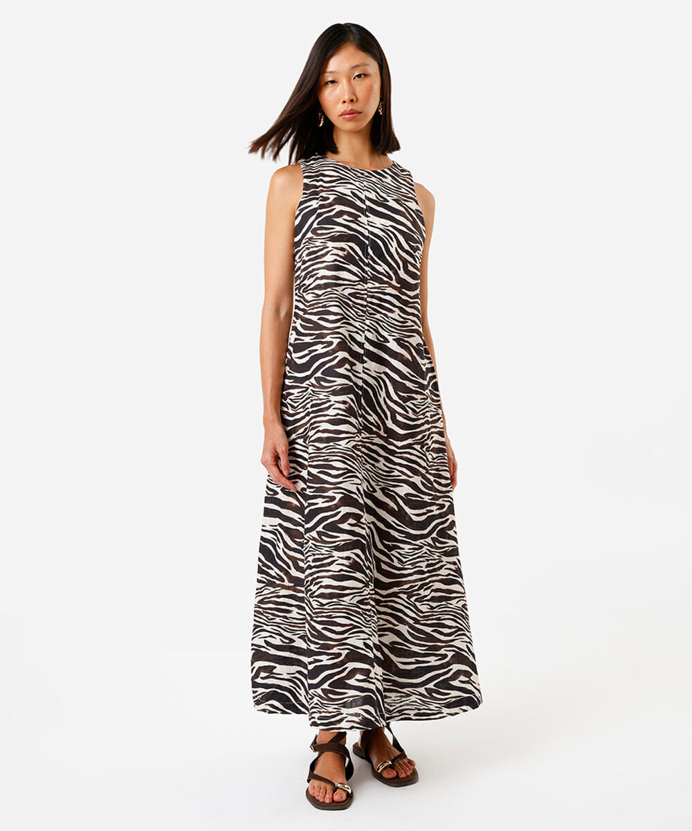 vestido feminino midi animal print off white