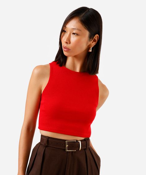 cropped básico feminino de algodão canelado vermelho