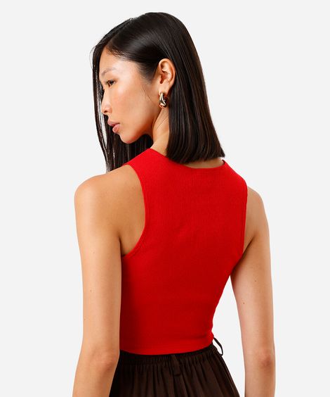 cropped básico feminino de algodão canelado vermelho