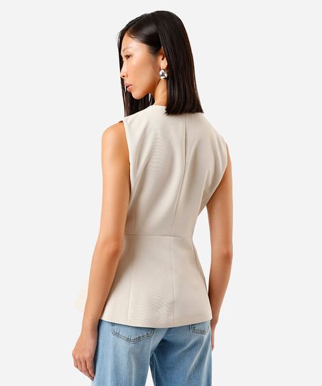 colete feminino de alfaiataria com botões de strass bege