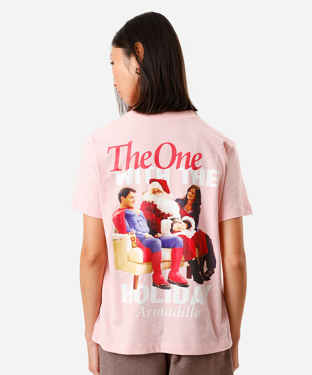 camiseta feminina de algodão com mangas curtas friends rosa