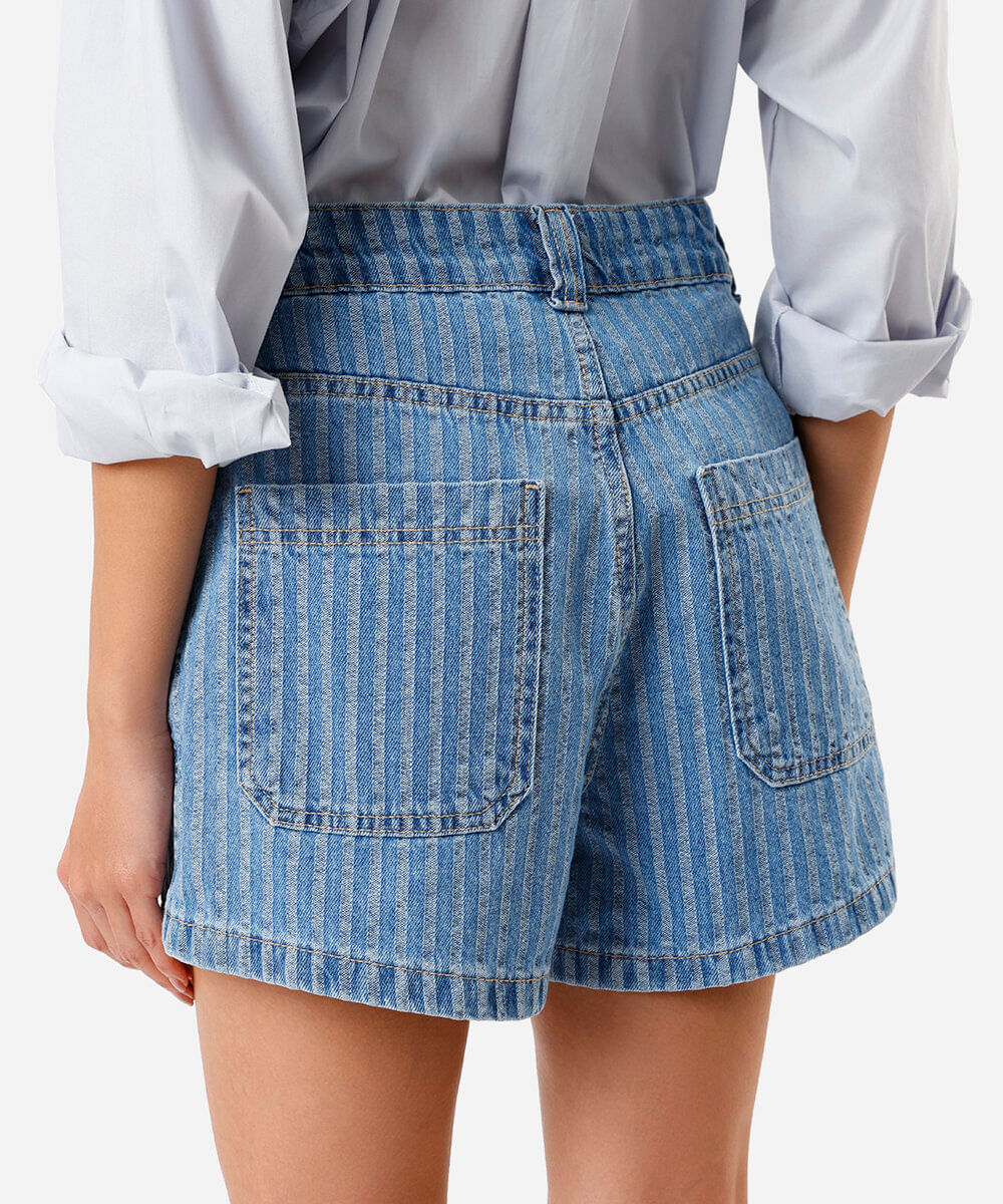 short jeans com cintura média listrado azul