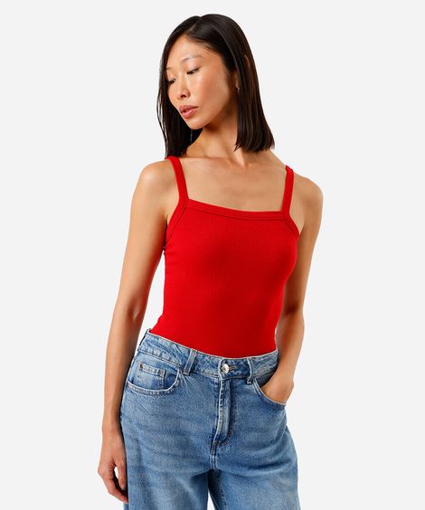 body alça fina feminino de poliamida básico vermelho