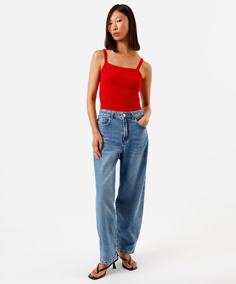body alça fina feminino de poliamida básico vermelho
