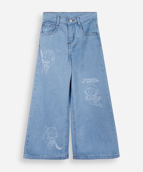 calça infantil jeans wide leg guerreiras do kpop azul