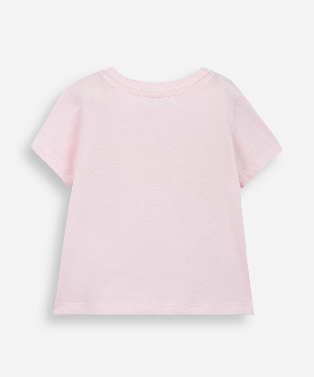 camiseta infantil de algodão com bordado rosa