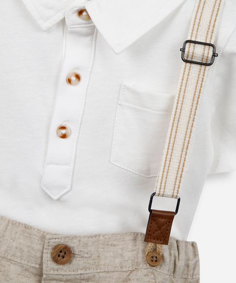 conjunto infantil suspensório linho bege