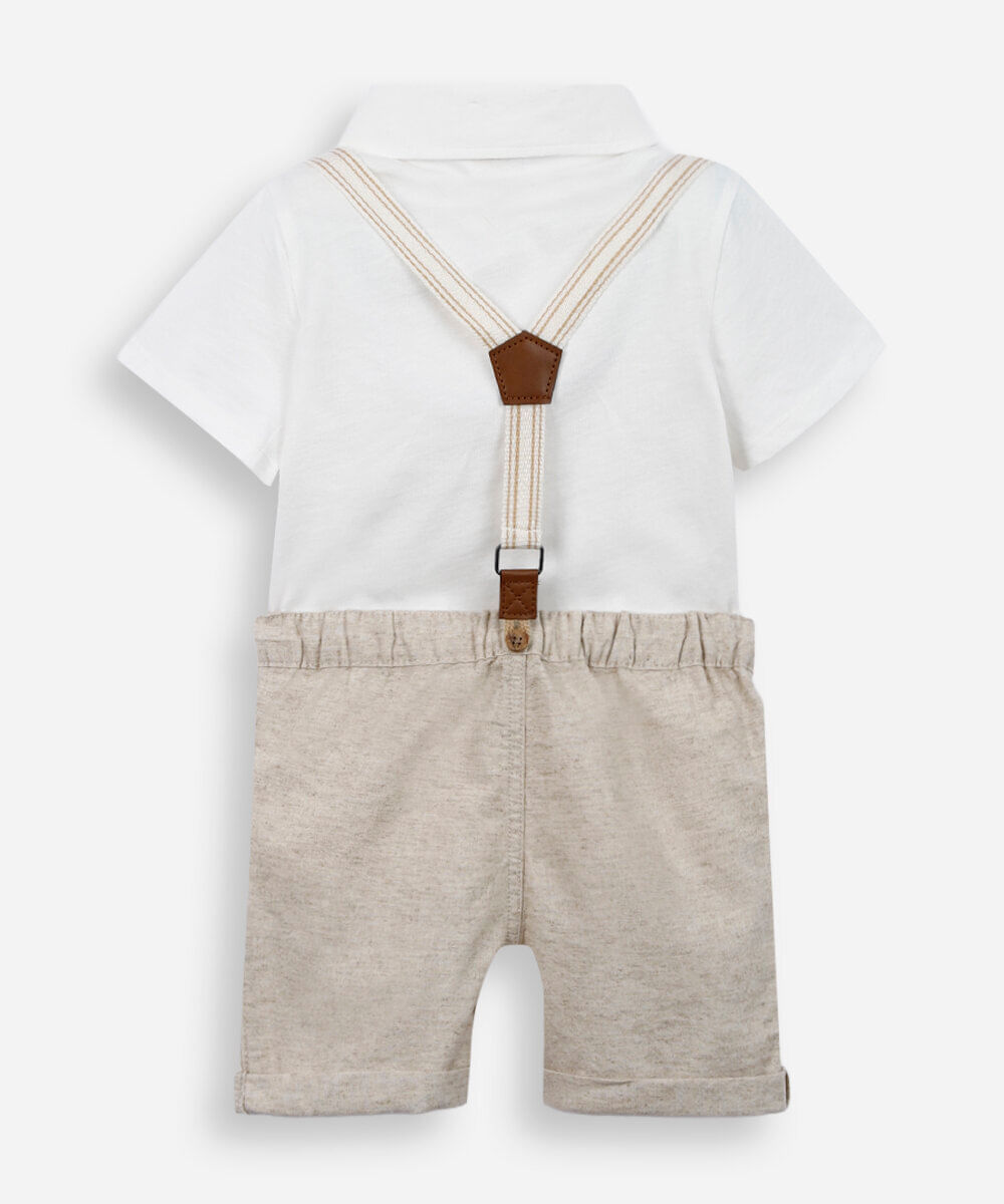 conjunto infantil suspensório linho bege