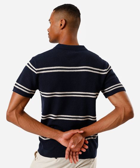 polo de algodão masculina texturizada listrada azul