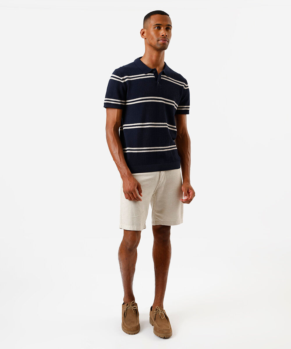 polo de algodão masculina texturizada listrada azul