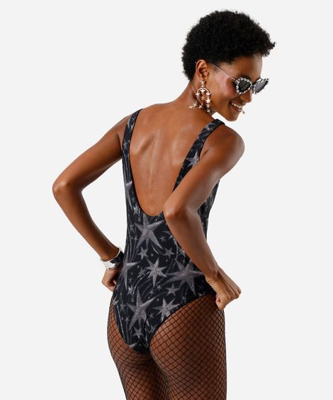 maiô dupla face feminino decote quadrado estrelas preto