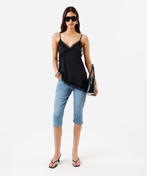 calça capri feminina jeans azul