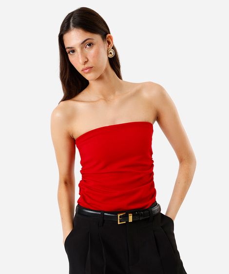 blusa sem alça feminina com franzidos vermelha