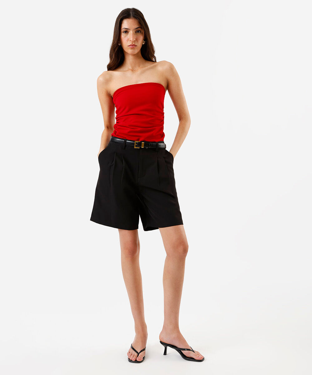 blusa sem alça feminina com franzidos vermelha
