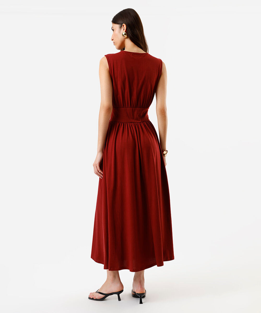 vestido midi feminino de algodão decote redondo vinho