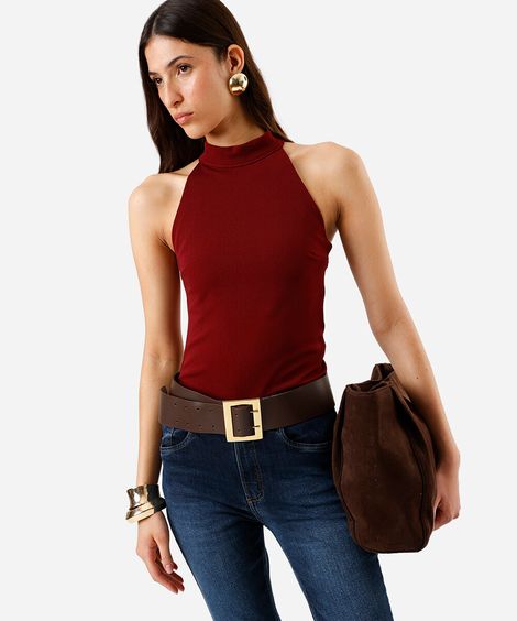 blusa feminina halterneck vinho