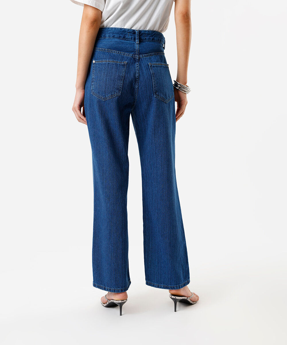calça wide leg slim feminina jeans listrada azul