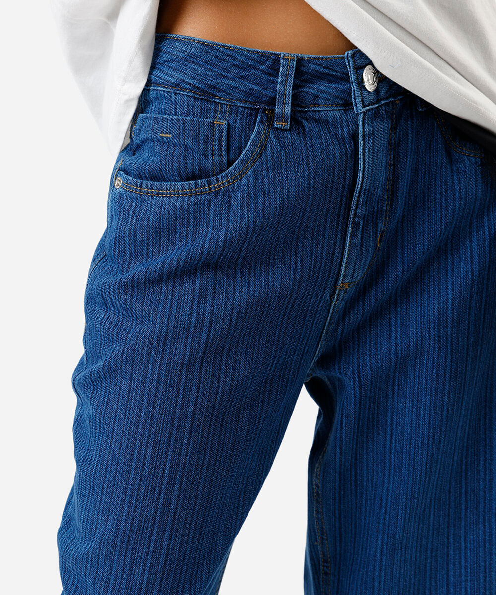 calça wide leg slim feminina jeans listrada azul