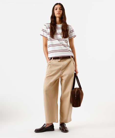 calça feminina baggy sarja cintura média bege