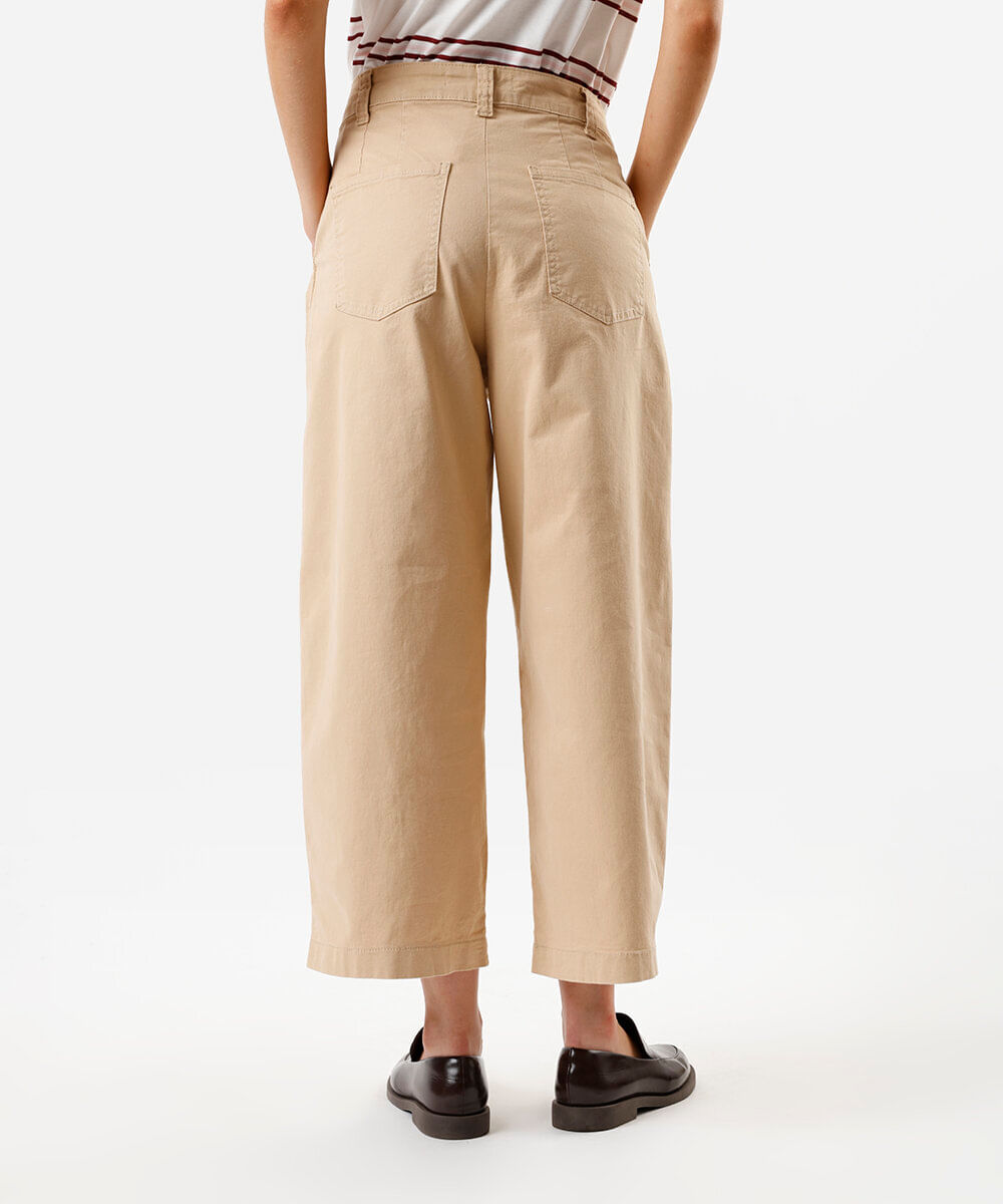 calça feminina baggy sarja cintura média bege